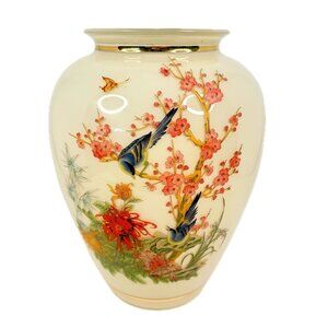 Asian Ginger Jar Vase Nightingale Birds Vintage